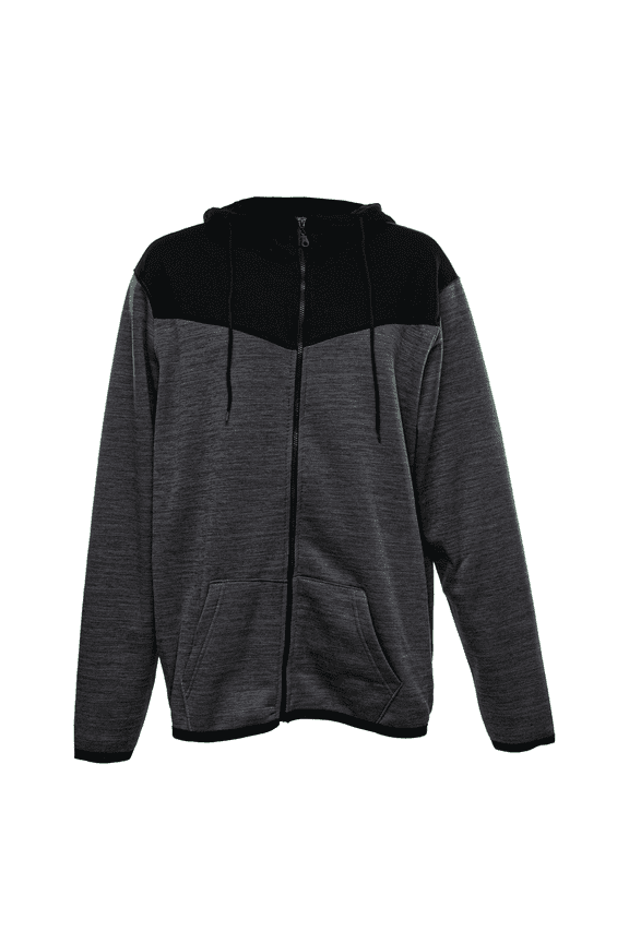 Men's Full Zip Hoodie in Black/Grey, 2XL