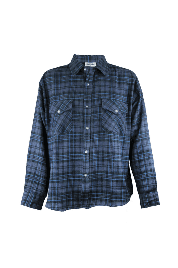Men's Long Sleeve Blue Plaid Flannel Shirt, M