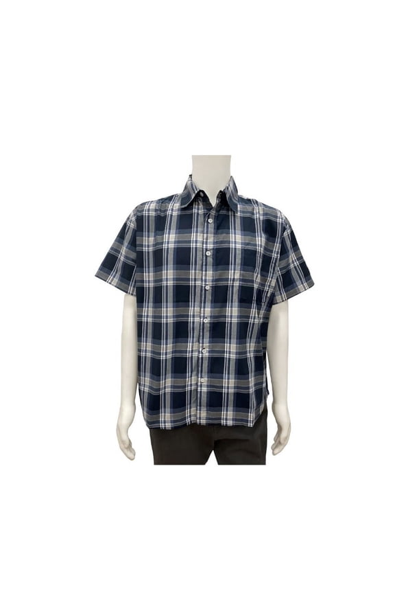 Men's Plaid Short Sleeve Button-up Shirt in Blue - Medium