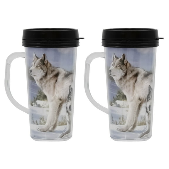Woodland Creek Wolves 14oz Travel Mug with Handle 2pc Set