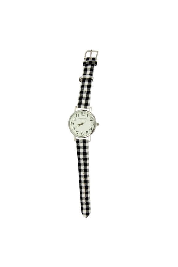 Women's Stainless Steel Watch with Black & White Checked Band