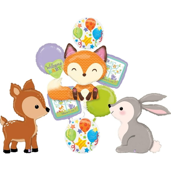 Woodland Critters Baby Shower Party Supplies Welcome Baby Fox Deer Bunny Balloon Bouquet Decorations
