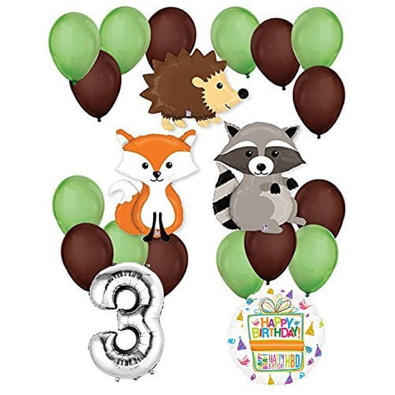 Woodland Critters Creatures 3rd Birthday Party Supplies and Balloon Decorations