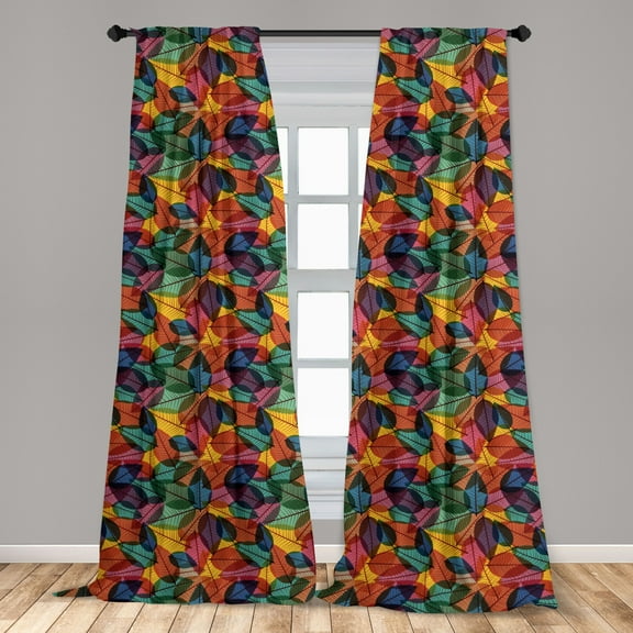Woodland Curtains 2 Panels Set, Colorful and Abstract Nature Inspired Composition Fallen Leaves of Deciduous Trees, Window Drapes for Living Room Bedroom, 56"W X 84"L, Multicolor, by Ambesonne