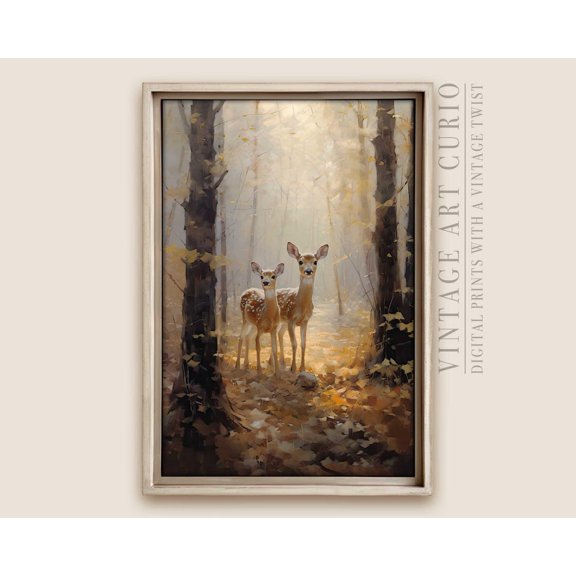 Woodland Deer Art Print, Rustic Autumn Forest Unframed Paper Print