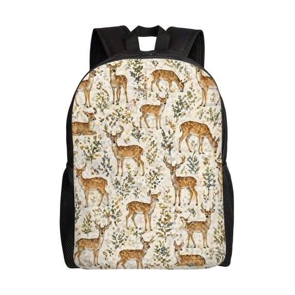 Woodland Deer Backpack Full Front Print Travel Laptop Bag for Men and Women
