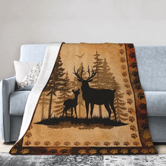 Woodland Deer Blanket Gift Throw Blanket Rustic Forest Paw Print Gift for Deer Lovers Cabin Decor 50x40