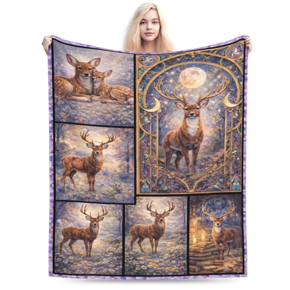 Woodland Deer Forest Blanket Rustic Cabin Decor Christmas Fall Holiday Gift Soft Cozy Fleece Throw Blanket 50x40