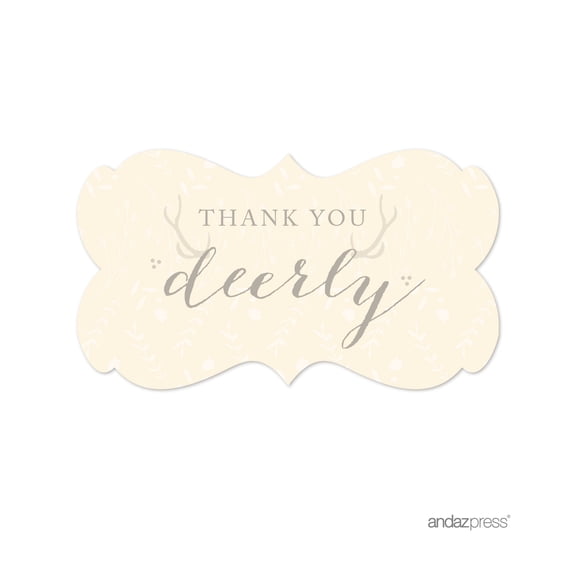Woodland Deer Wedding Fancy Frame Label Stickers, Thank You Deerly, 36-Pack