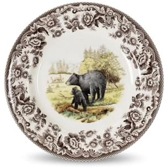 Woodland Dinner Plate, Black Bear, 10.5” | Made in England from Fine Earthenware | Ideal Hunting Cabin Décor | Microwave and Dishwasher Safe