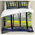 thumbnail image 1 of Woodland Duvet Cover Set, Bluebells in Wepham Woods Wildflower Spring Rural Environment Photo Print, Decorative 3 Piece Bedding Set with 2 Pillow Shams, Calking Size, Purple Yellow Green, by Ambesonne, 1 of 3