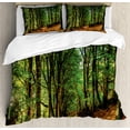 thumbnail image 1 of Woodland Duvet Cover Set, Forest Scene Trees and Pathway Foliage Trunk Greenery Outdoor Picture, Decorative 3 Piece Bedding Set with 2 Pillow Shams, Queen Size, Green Brown, by Ambesonne, 1 of 3