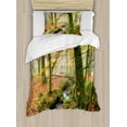 thumbnail image 1 of Woodland Duvet Cover Set, Misty Autumn Woodland Stream at Golitha Falls on Bodmin Moor in Cornwall, Decorative 2 Piece Bedding Set with 1 Pillow Shams, Twin Size, Orange Green Yellow, by Ambesonne, 1 of 3
