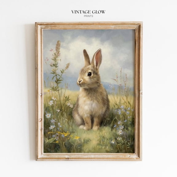 Woodland Easter Bunny Wall Art Print, Vintage Spring Cottagecore Rabbit, Seasonal Living Room And Home Decor
