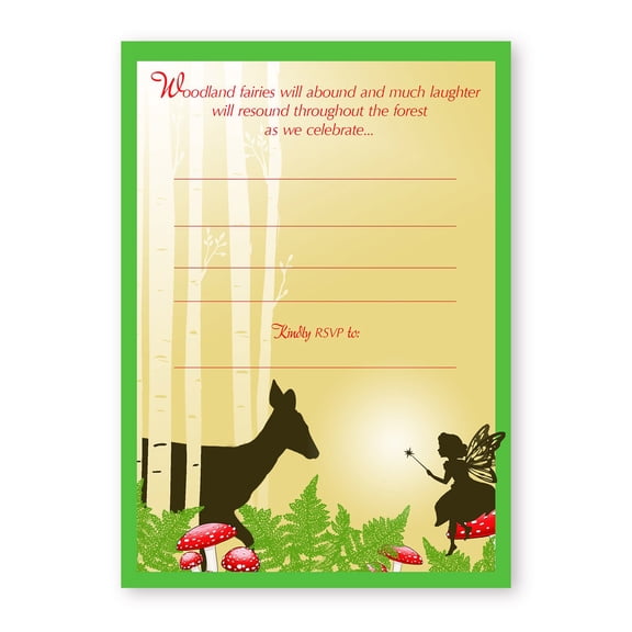 Woodland Fairy LARGE Invitations - 10 Invitations 10 Envelopes