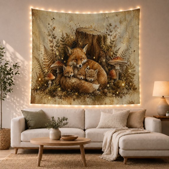 Woodland Family Adult with Closed Eyes Sits Protectively, Mystical Fantasy for Space Lovers, Galaxy Room Decor, Mother'S Day Gift, Tapestry Wall Hanging for Bedroom and Dorm