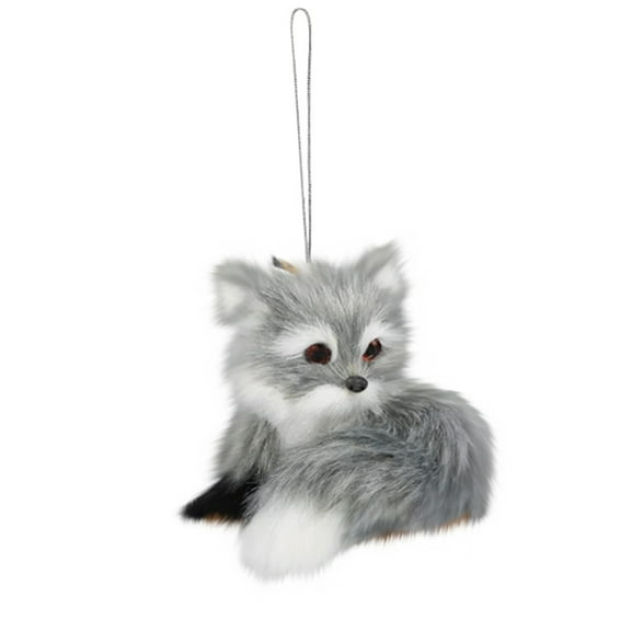 Woodland Faux Fur Animal Hanging Ornaments, 3 Inch Forest Animals Ornaments, Christmas Realistic Animal Ornaments for Fall, Christmas, Winter Birthday Party Supplies (Gray Fox)