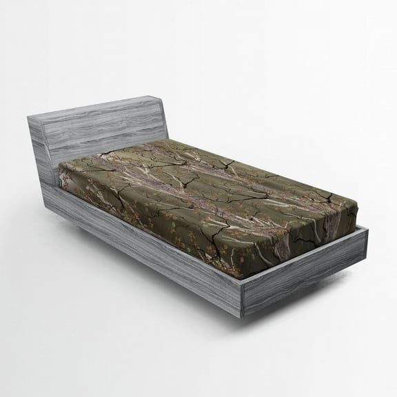 Ambesonne Woodland Fitted Sheet, Fall Forest Twig Branches, Twin Size, Sepia and Pale Brown