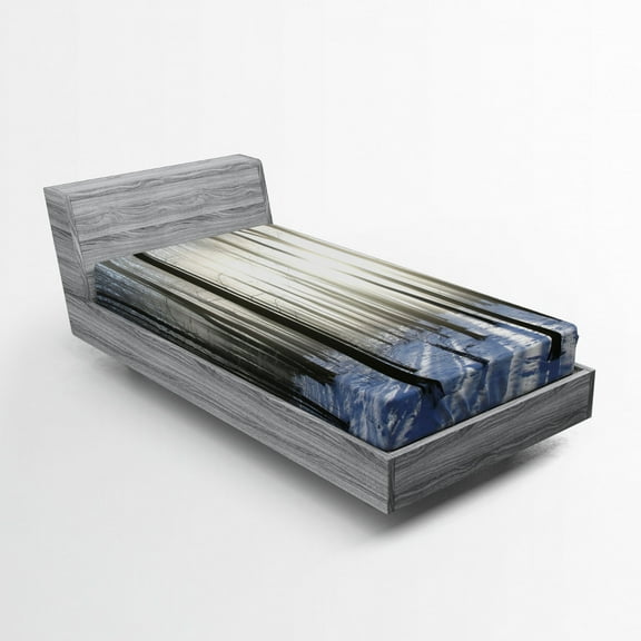 Ambesonne Winter Fitted Sheet, Forest December Morning, Twin Size, Pale Yellow Bluegrey