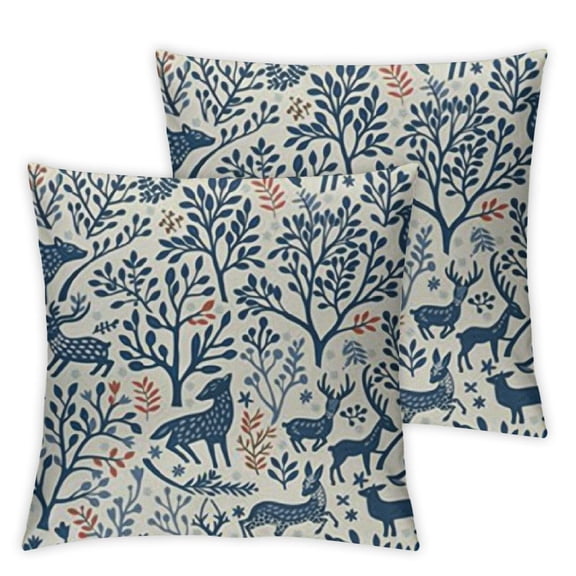 Woodland Fluffy Throw Pillow Cushion Cover, Forest Animal and Floral Element Silhouettes in Blue Birds Bunnies Fox Deer, Decorative Square Accent Pillow Case, Violet Blue White
