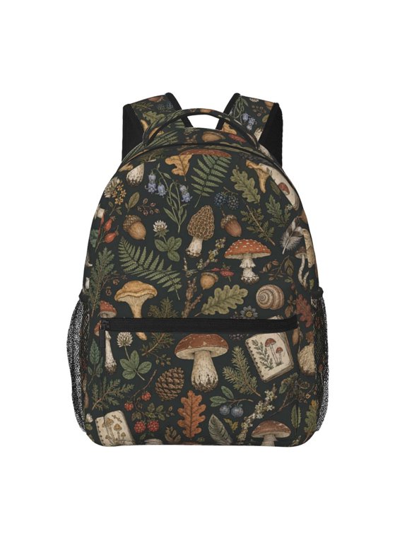 Woodland Foraging Field Doodle Backpack Casual College Bag Zipper Laptop Daypack Hiking Rucksack Travel