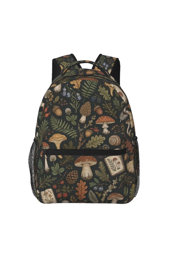 Woodland Foraging Field Doodle Backpack Casual College Bag Zipper Laptop Daypack Hiking Rucksack Travel