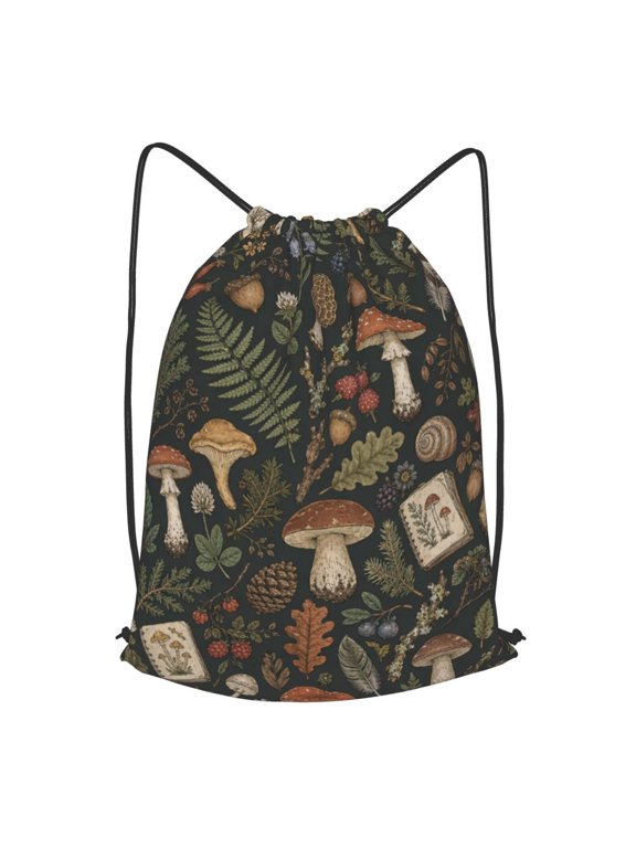 Woodland Foraging Field Doodle Drawstring Backpack Gym String Bag Sports Sackpack Cinch Sack, S