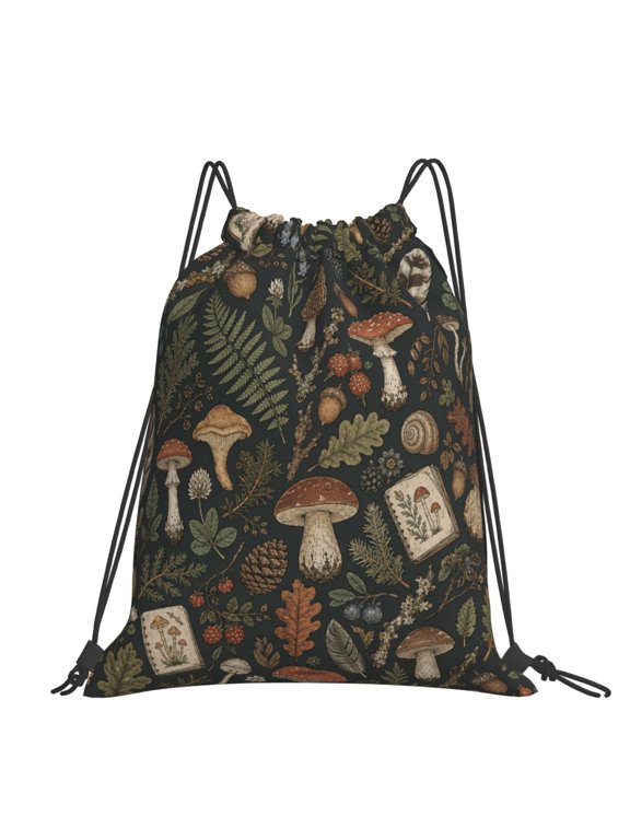 Woodland Foraging Field Doodle Large Drawstring Backpack Casual Cinch Sack Bag Backpack for Sports Hiking Travel Gym