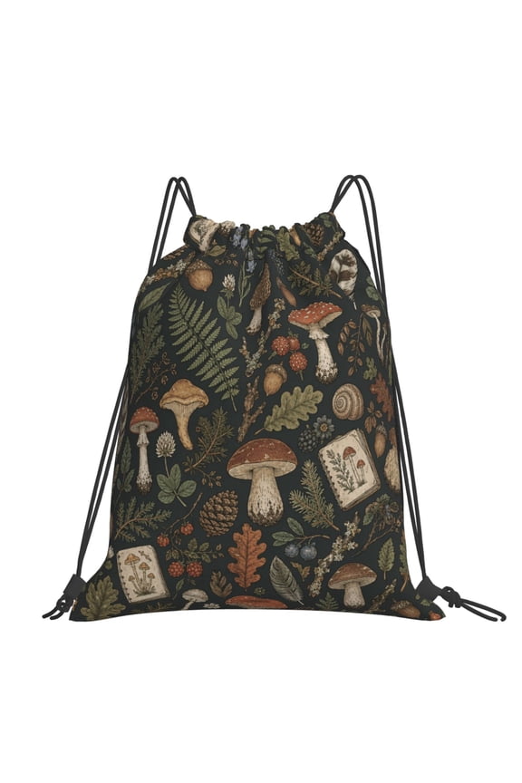 Woodland Foraging Field Doodle Large Drawstring Backpack Casual Cinch Sack Bag Backpack for Sports Hiking Travel Gym