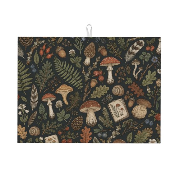 Woodland Foraging Field Doodle Large Kitchen Drying Mat 18x24 Inch Ultra Absorbent Dish Drying Mats Foldable Countertop Protector