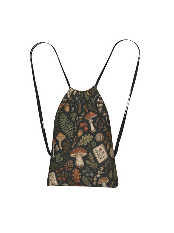 Woodland Foraging Field Doodle Packable Drawstring Backpack, Lightweight Foldable Cinch Storage Bag for Gym Travel Shopping