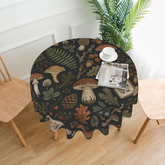 Woodland Foraging Field Doodle Tablecloths Round 60 inch Fabric Table Cloth Cover for Dining Kitchen Wedding Party