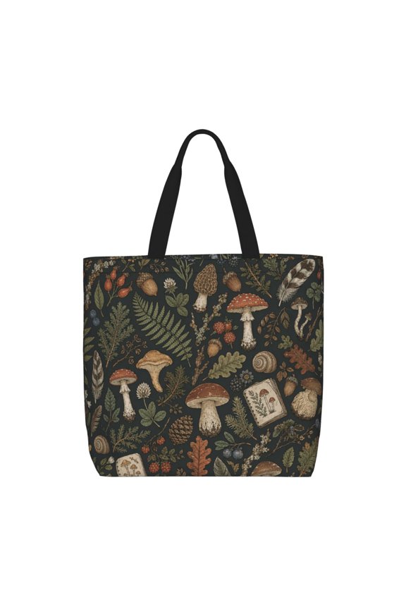 Woodland Foraging Field Doodle Zippered Tote Bag Large Capacity Shoulder Handbag for Shopping, Work, Travel
