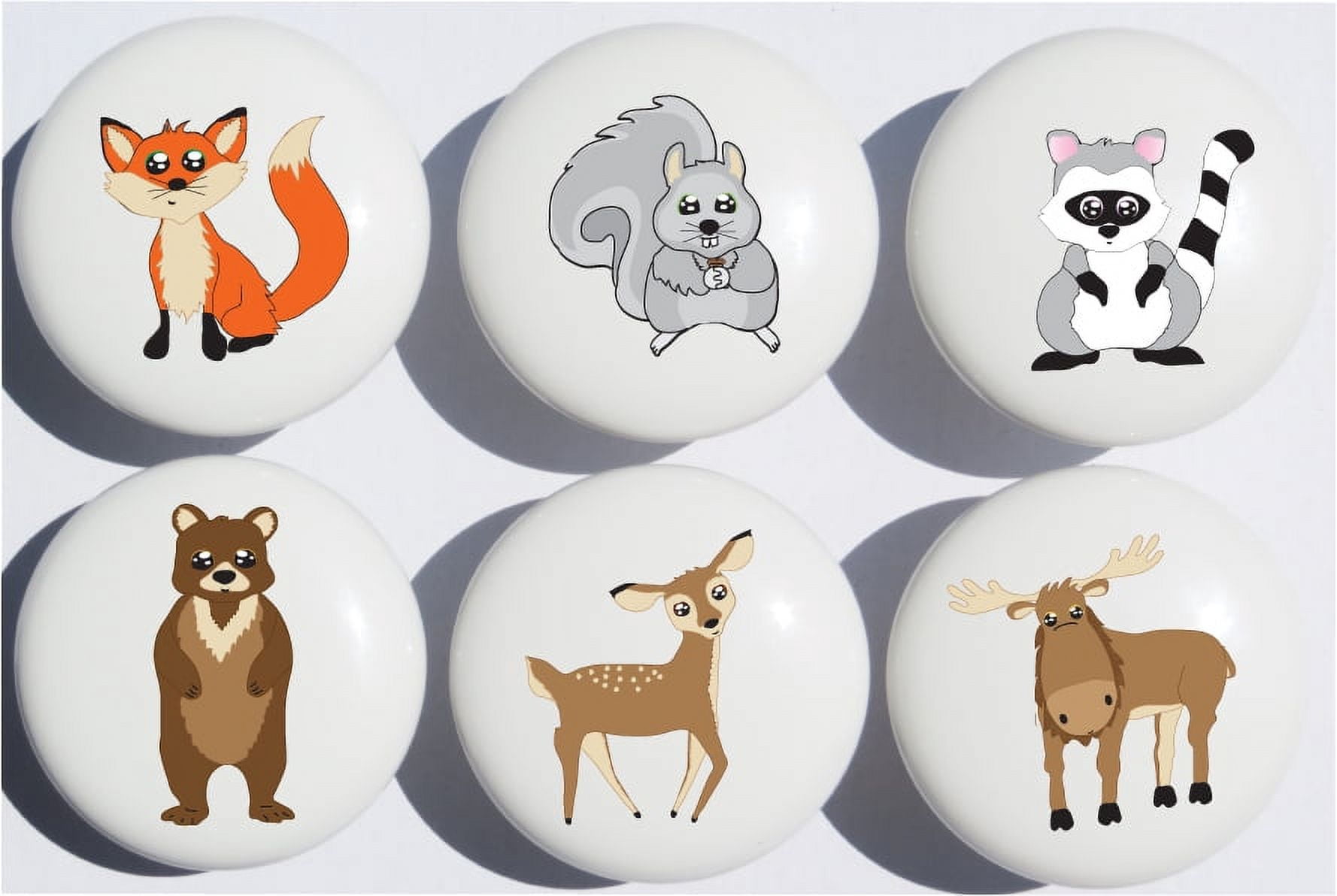 Woodland Forest Animal Drawer Knob Pulls, Ceramic Dresser Cabinet Gloss Knobs