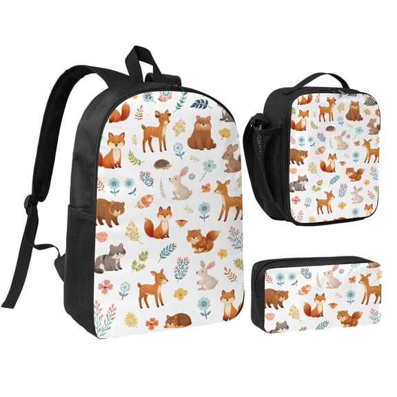Woodland Forest Animals Backpack Set 3pc ,Backpack with Lunch Bag and Bag 17 Inch