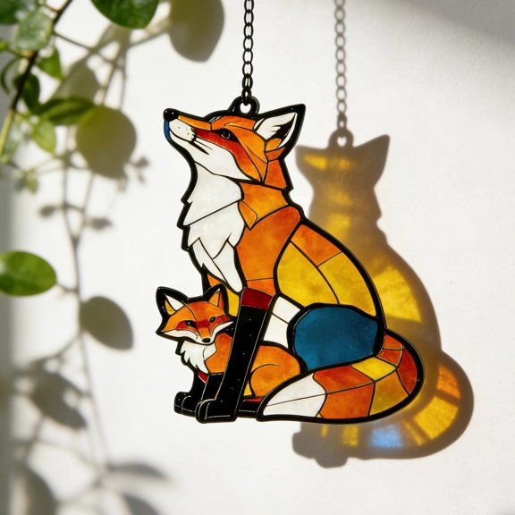 Woodland Fox Acrylic Suncatcher Rustic Window Hanging Autumn Forest Home Decor