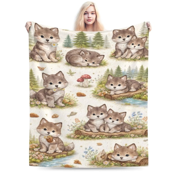 Woodland Fox Blanket, Rustic Forest Wildlife Throw, Cottagecore Nature Fleece Blanket for Fall Thanksgiving Christmas Home Decor Gift 50x40