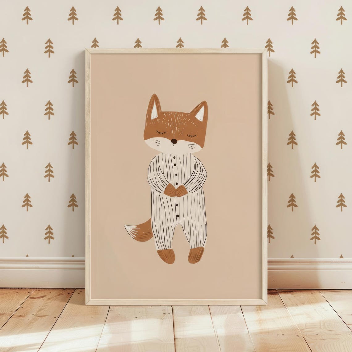 Woodland Fox Nursery Wall Art, Neutral Room Decor, Scandinavian ...