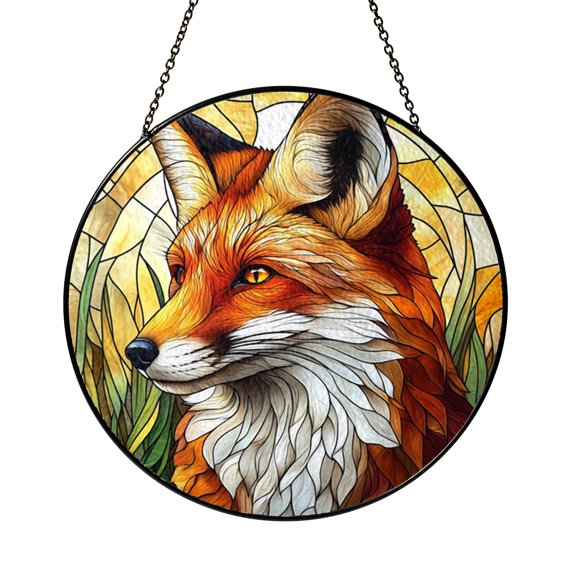 Woodland Fox Sun Catcher Glass Style Round Window Decoration