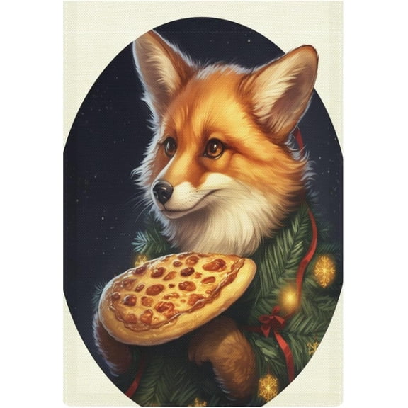 Woodland Fox Vertical Garden Flag Double Sided Burlap 12 x 18 Inch Seasonal Pizza Christmas Fall Winter Yard Decor for Garden Patio Lawn Outdoor