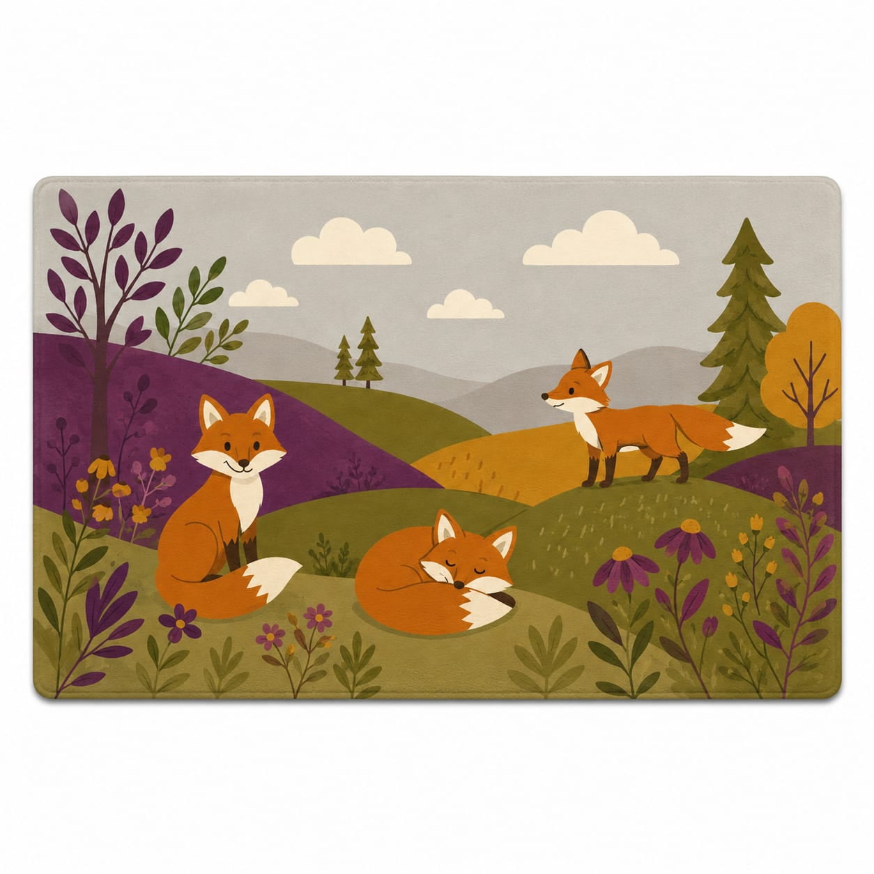 Woodland Foxes Countryside Rectangle Rug for Home Office, Nature Style ...