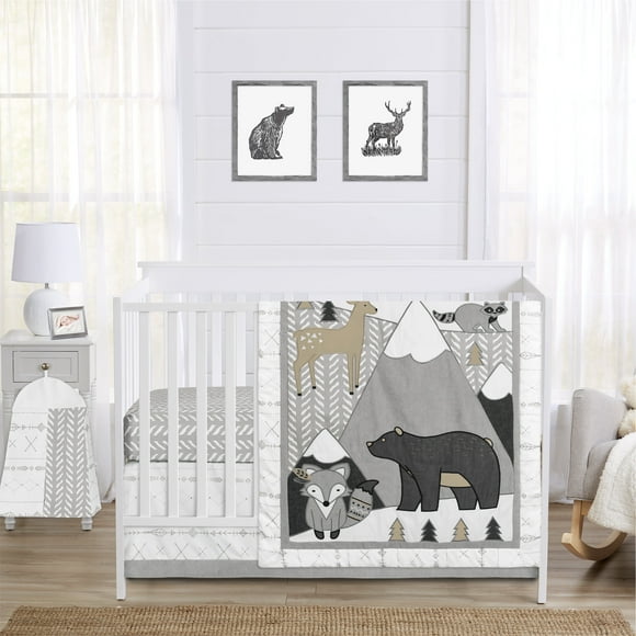 Sweet Jojo Designs Woodland Friends Beige, Grey and White 4 Piece Crib Bedding Set