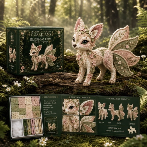 Woodland Friends DIY Patchwork Animal Kit – Create Your Own Mythical Animals, Cute Forest Animal DIY Patchwork Kit, 3D Cat DIY Sewing Project for Adults &Beginners, Home Decor & Gift