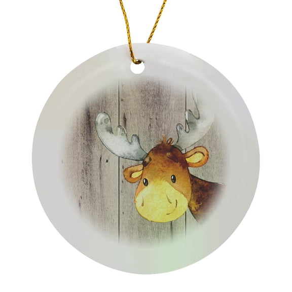 3drose, Woodland-friends Deer Animal Forest Illustration Funny Watercolor, Circle Porcelain Ornament