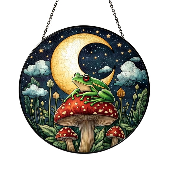 Woodland Frog Window Hanging – Stained Glass Style Nature Decor