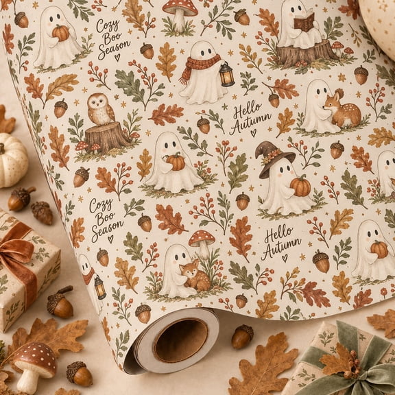 Woodland Ghosts Halloween Wrapping Paper for Host Gifts