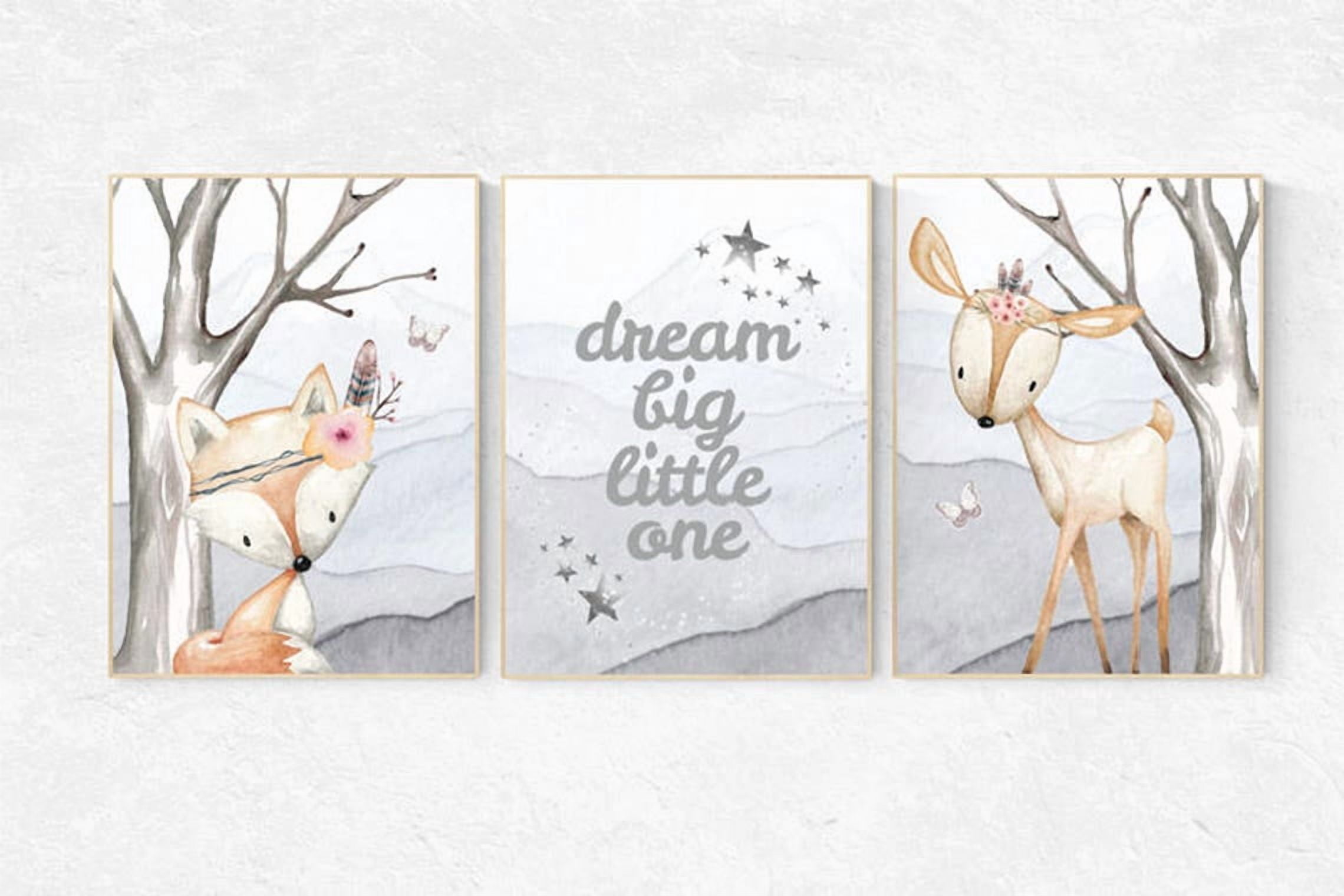 Woodland Girl Animal Flower Crown Nursery Wall Art Prints, Nursery And ...