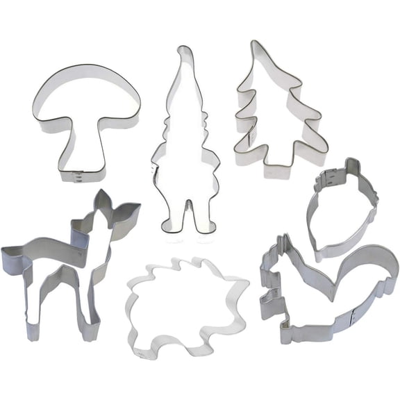 Woodland & Gnome 7 Piece Set from - Mushroom, Acorn, Hedgehog, Deer, Gnome s – Tin Plated Steel s
