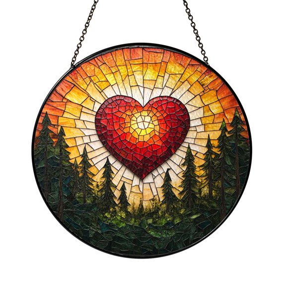 Woodland Heart Decorative Window Hanging – Stained Glass Style