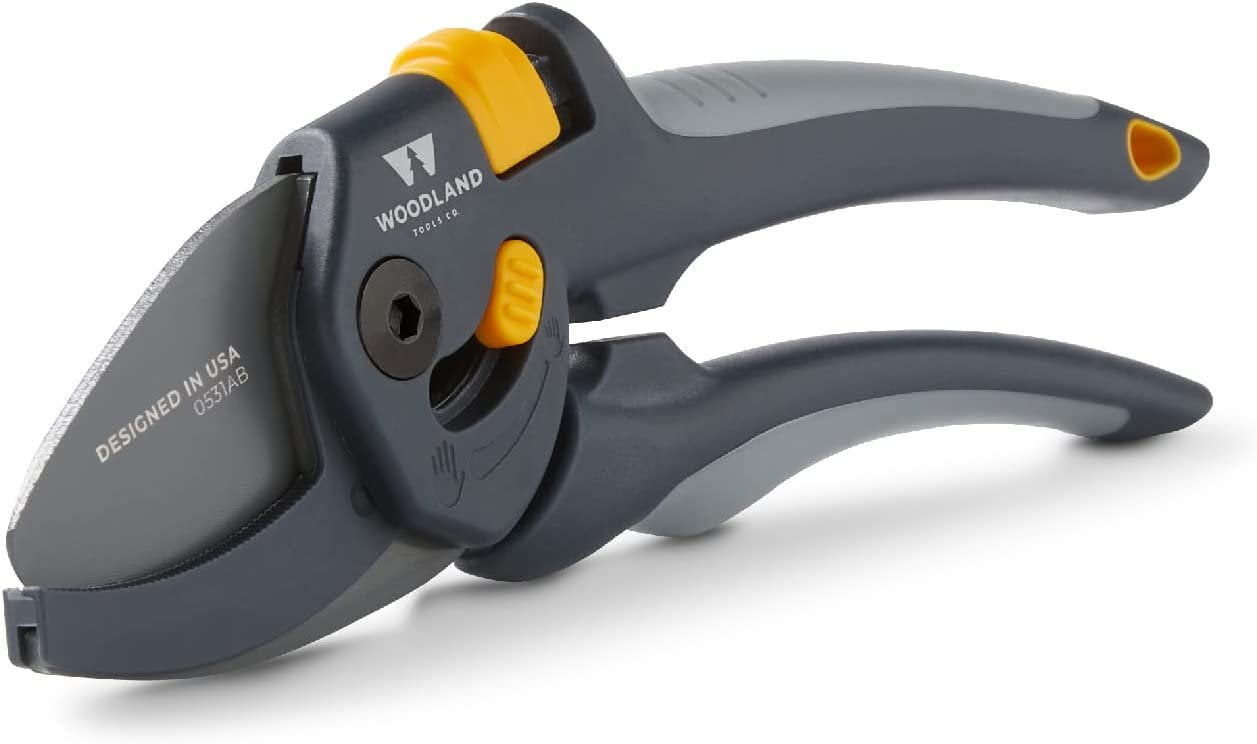 Woodland Tools Co. Heavy Duty Adjustable Anvil Pruning Shears, Gardening Hand Pruner, Stem Cutter, Branch Trimmer, for Dry Dead Growth 05-2004-100
